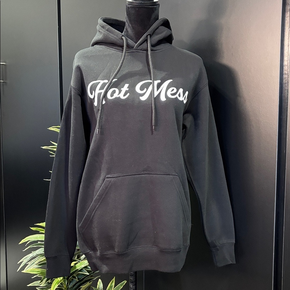 Hot Mess Fleece lined hoodie,draw cord,pouch pocket,ribbed cuffs/waist,warm,fun